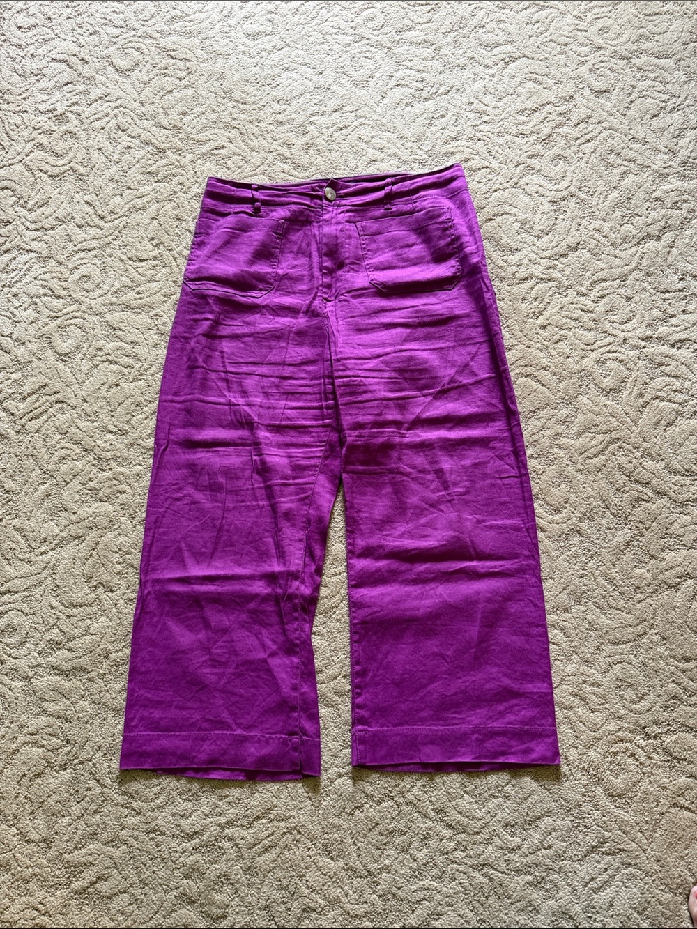 Maeve by Anthropologie Linen Cropped Colette Pants in fuchsia - Picture 2 of 8